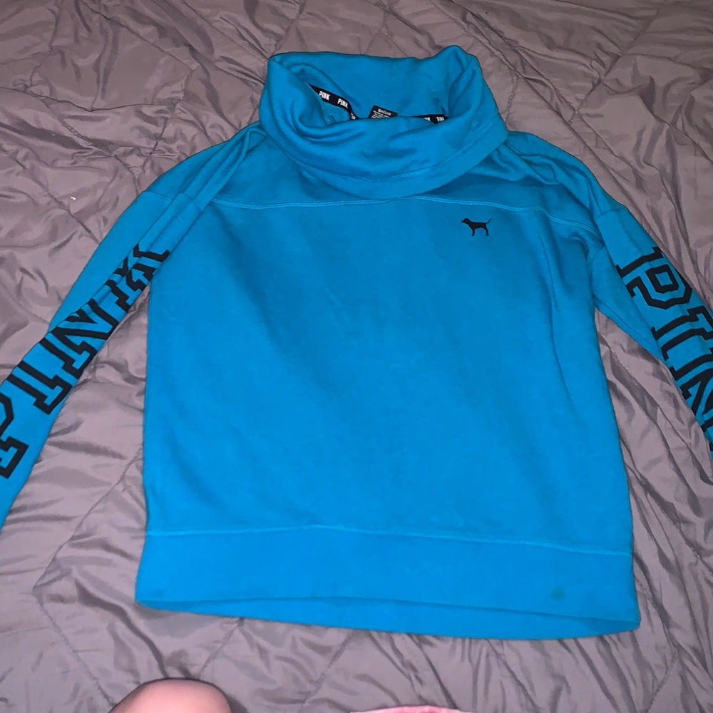 blue cowl neck sweatshirt by PINK